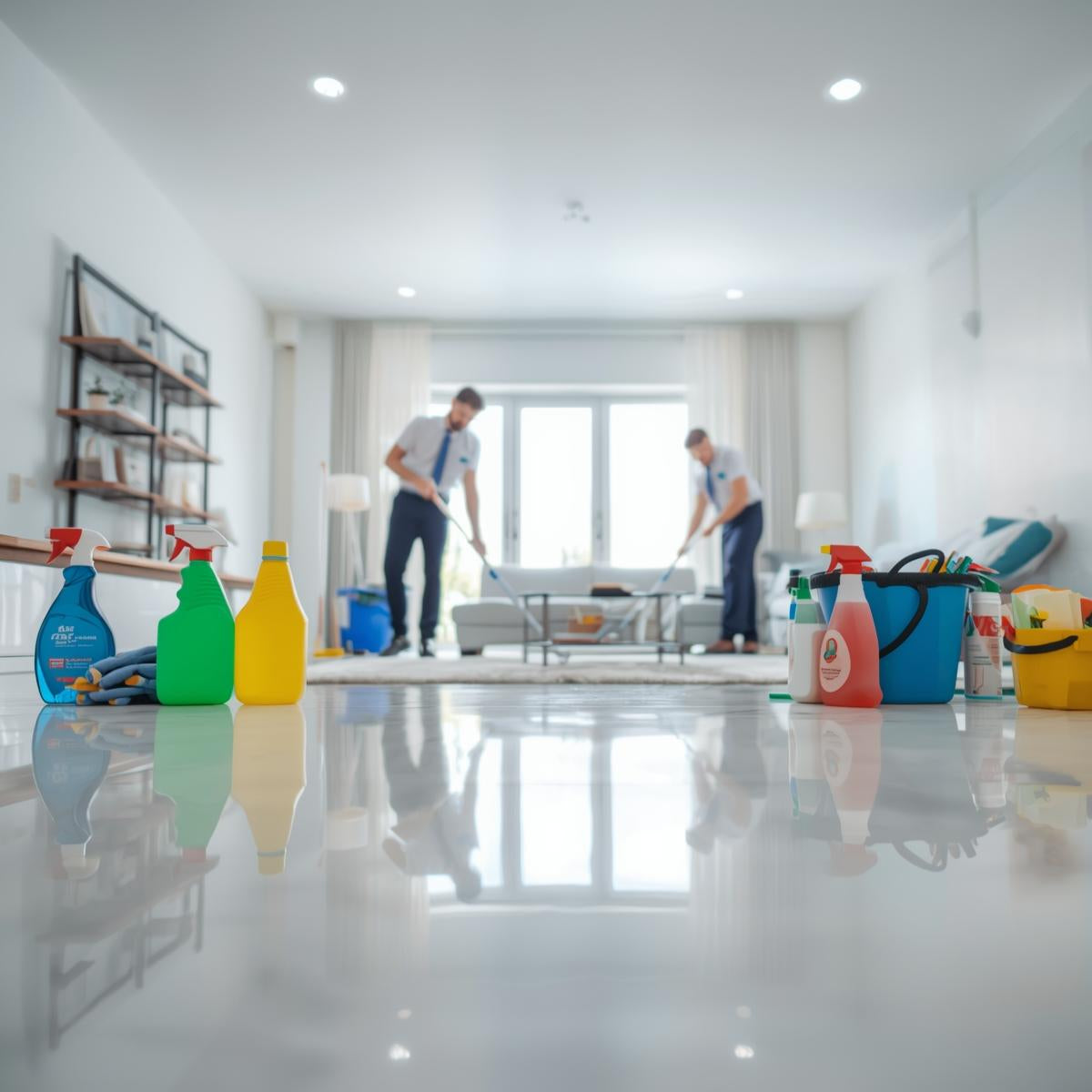 Limpeza Profunda da Pure Task & Clean Go em uma sala de estar com superfícies brilhantes e organizadas.